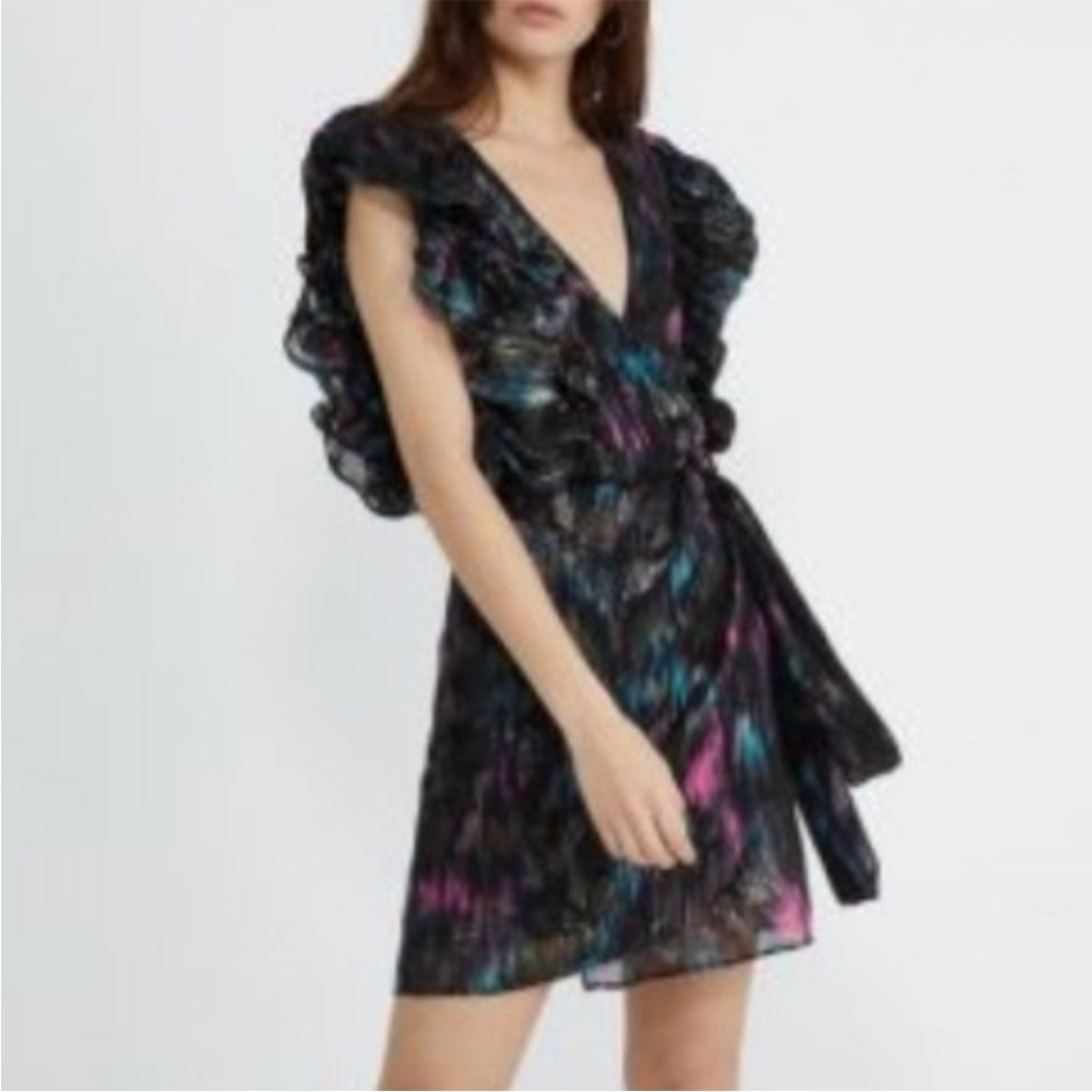 The Kooples Mini Cocktail Dress Ikat Black Fit Flare Vneck Sz 1 US S NEW